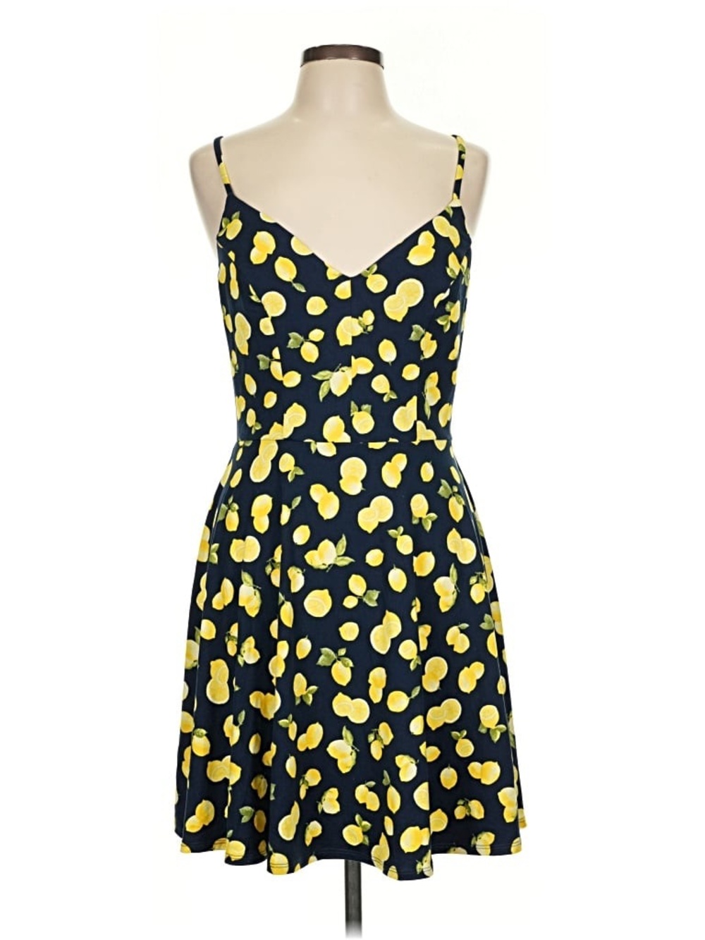 Nine Britton Yellow Lemon Print Spaghetti Strap Dress - Navy - Medium